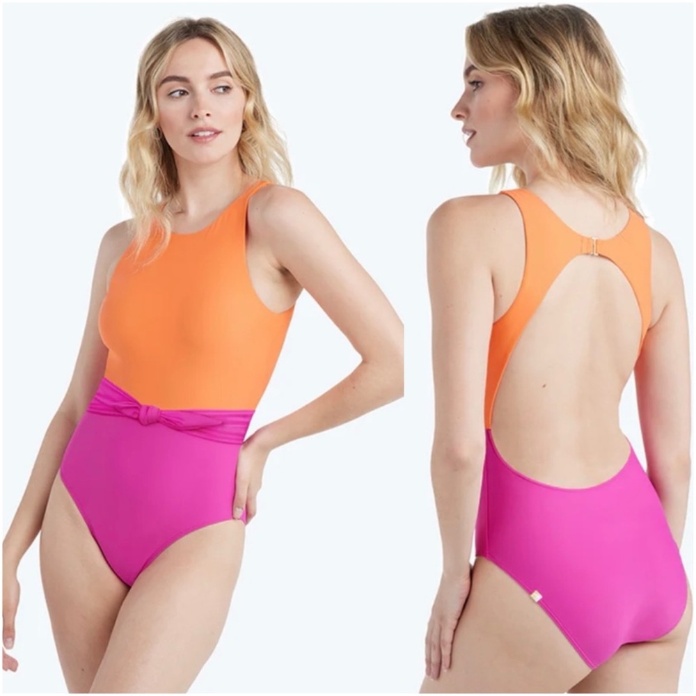 SUMMERSALT The Tie Belted Cove One-Piece in Tangerine/Hibiscus